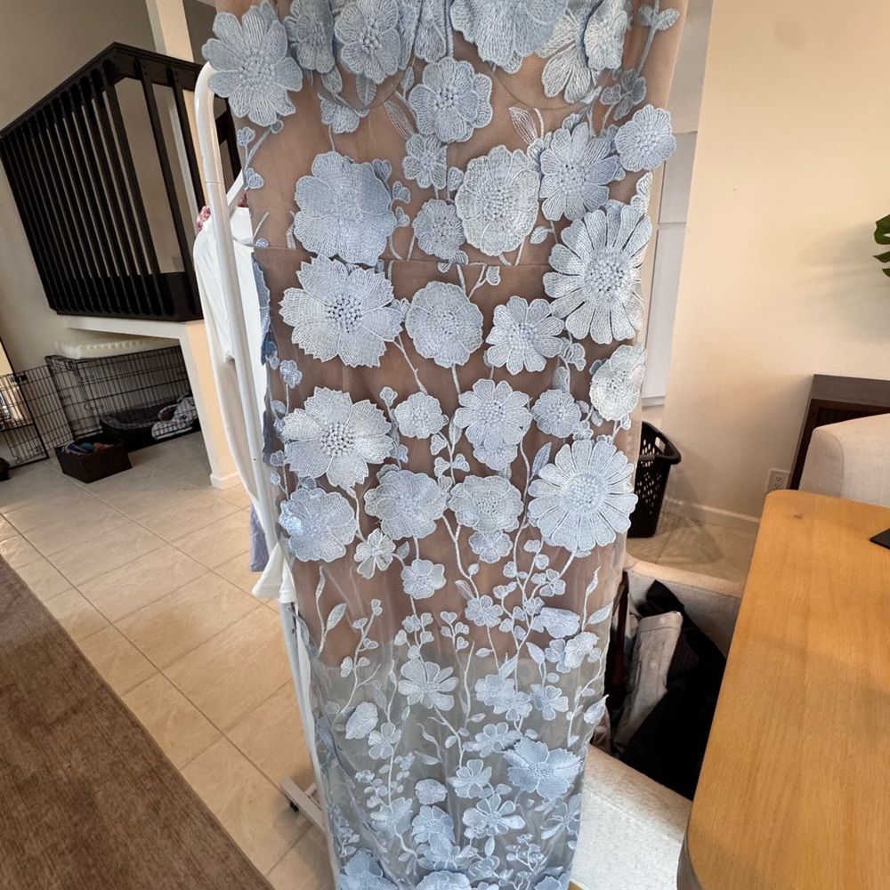 Bronx and Banco Pale Blue Floral Lace Wedding Dress Overlay